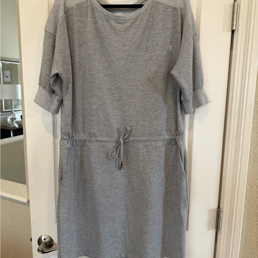 Casual Heather Gray Drawstring Sweatshirt Dress